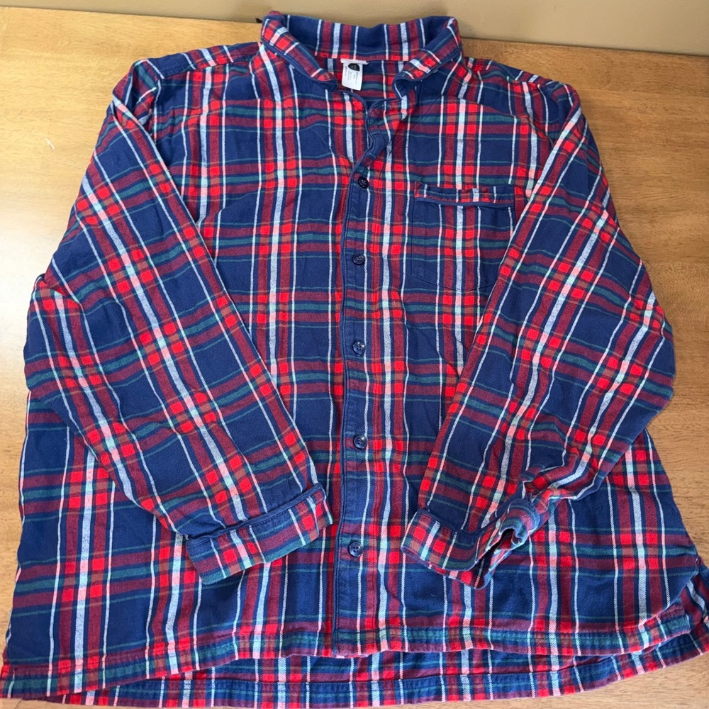 Hanna Andersson Flannel Pajama Top XXL Blue Red Plaid Cotton Sleep Shirt 015536